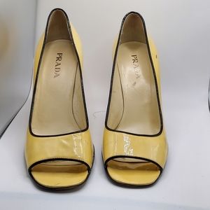 Vintage Prada Yellow Patient Leather Peek Toe Heels